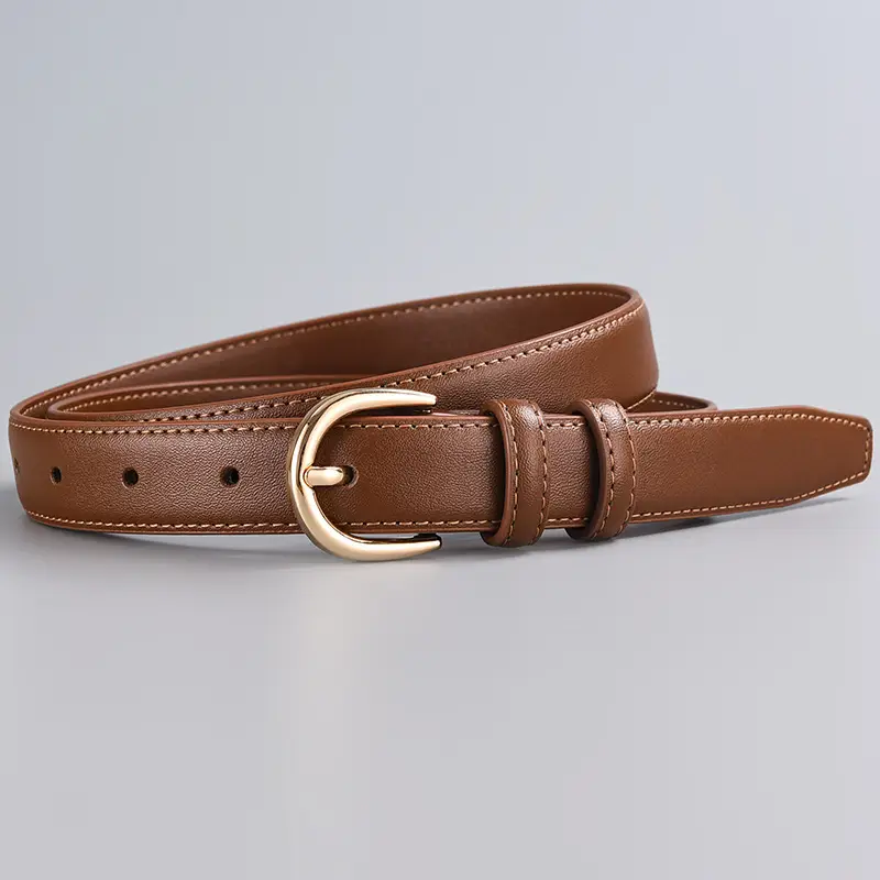 Women's Beige Leather Belt with Gold Buckle Ice Casual Style - Image 2