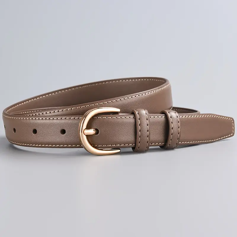 Women's Beige Leather Belt with Gold Buckle Ice Casual Style - Image 3