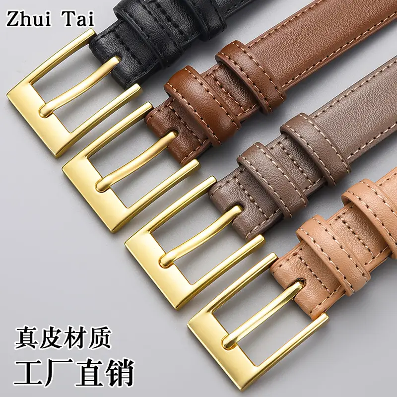 Women's Black Leather Belt with Gold Buckle - Image 5