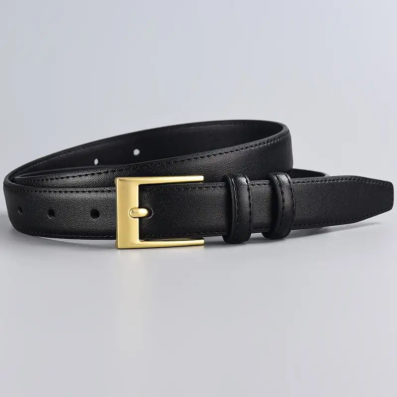 Women's Black Leather Belt with Gold Buckle - Image 7