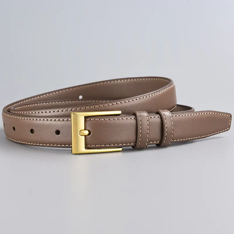 Women's Black Leather Belt with Gold Buckle β feature 11