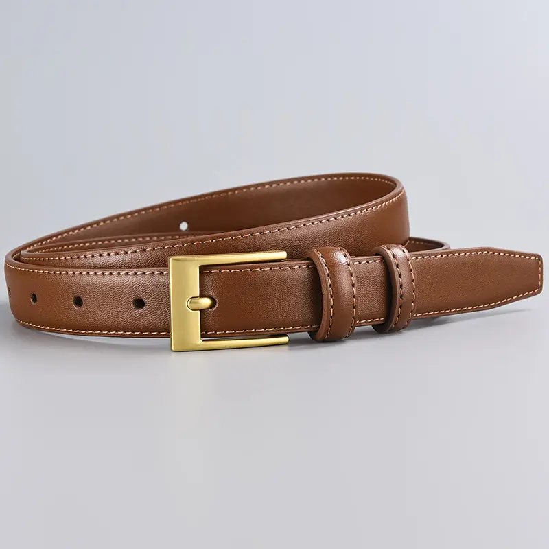 Women's Black Leather Belt with Gold Buckle - Image 2