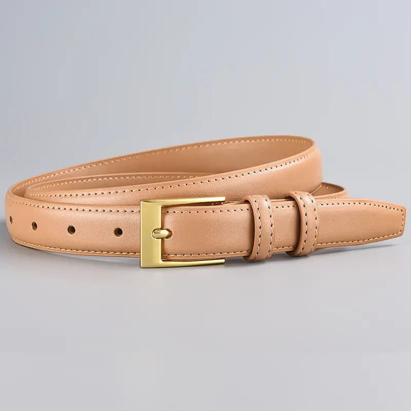 Women's Black Leather Belt with Gold Buckle - Image 4
