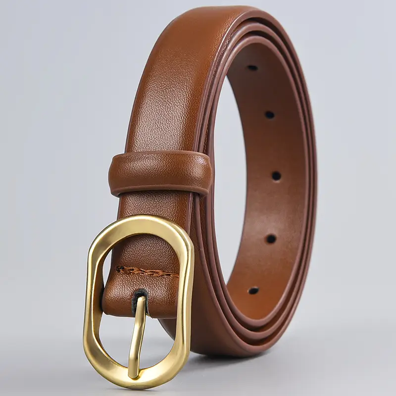 Women's Black Genuine Leather Belt with Gold Buckle - Image 6
