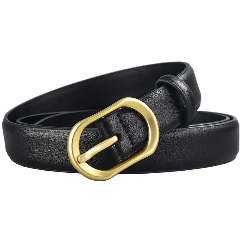 Women's Black Genuine Leather Belt with Gold Buckle - Image 9