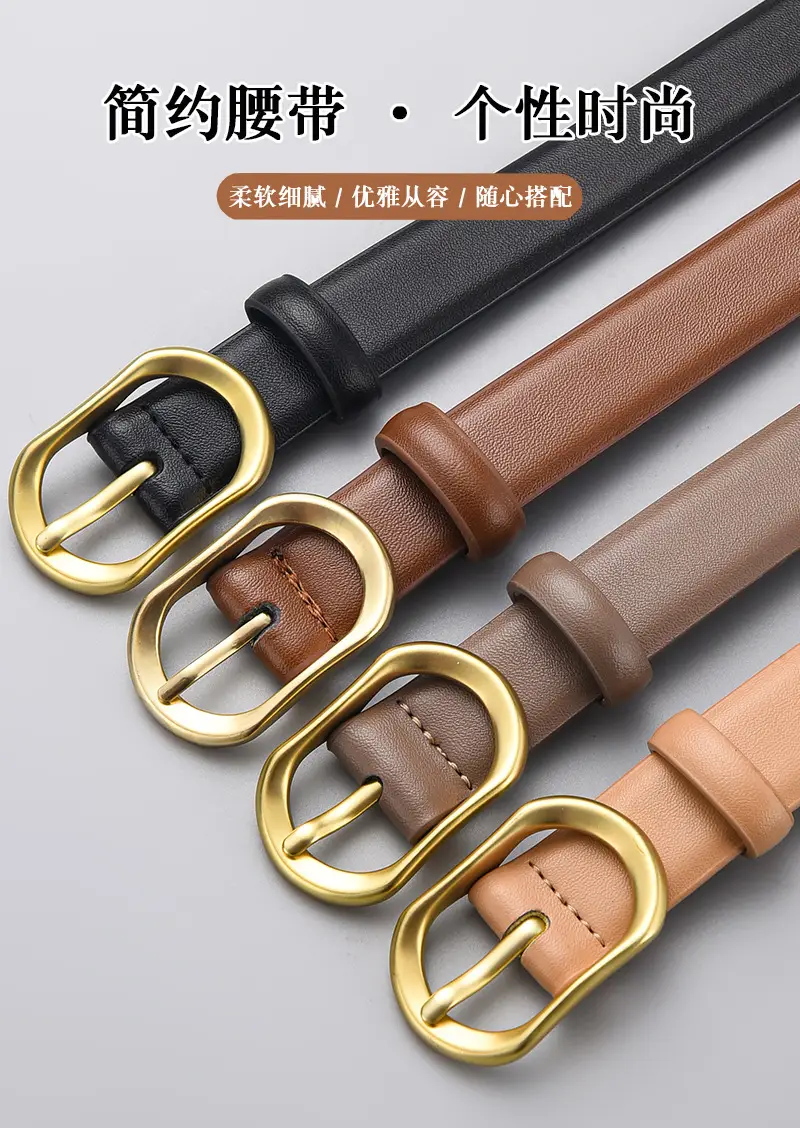 Women's Black Genuine Leather Belt with Gold Buckle β feature 1