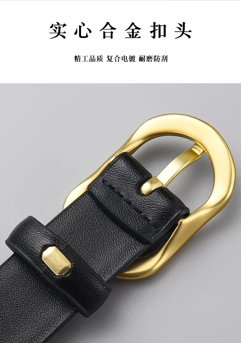 Women's Black Genuine Leather Belt with Gold Buckle β feature 6