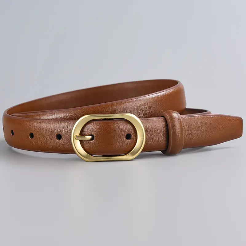 Women's Black Genuine Leather Belt with Gold Buckle - Image 2