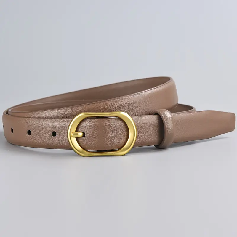 Women's Black Genuine Leather Belt with Gold Buckle - Image 3