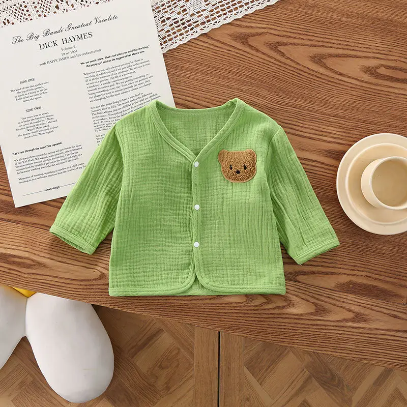 Baby White Bear Cutout Gauze Cardigan Set - Image 6