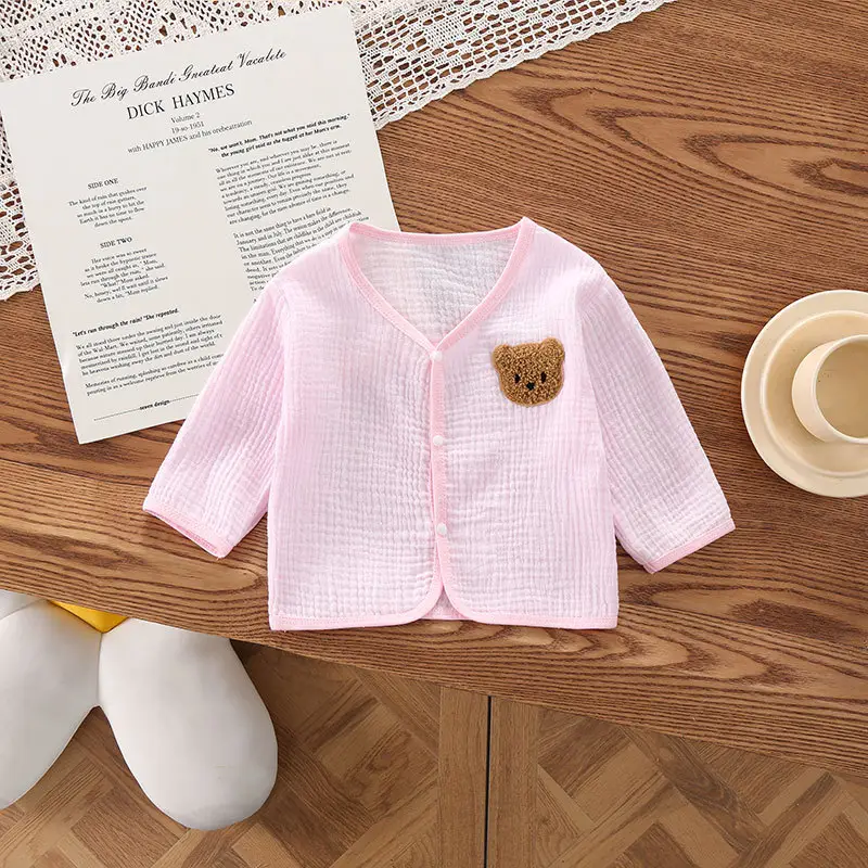 Baby White Bear Cutout Gauze Cardigan Set - Image 3