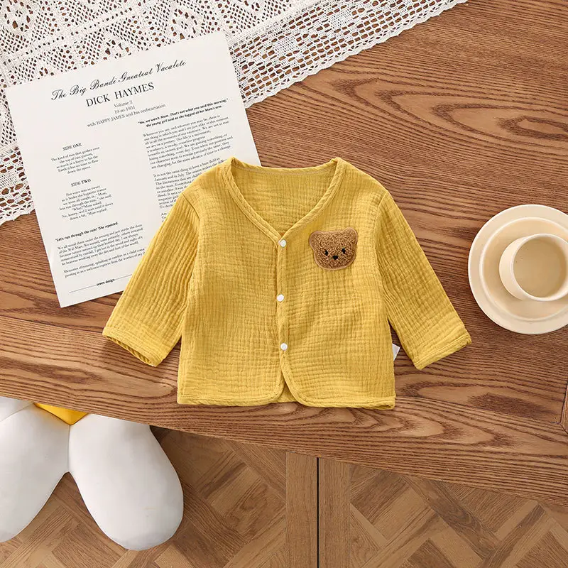 Baby White Bear Cutout Gauze Cardigan Set - Image 4