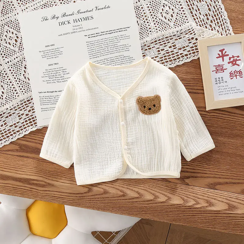 Baby White Bear Cutout Gauze Cardigan Set - Image 2
