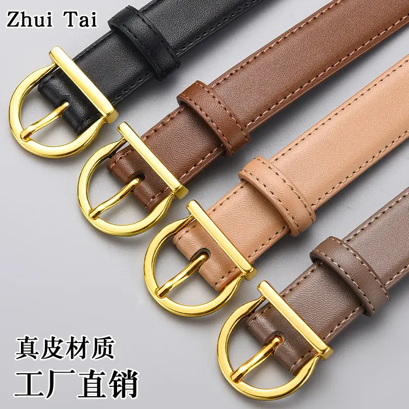 Black Leather Belt with Gold Buckle for Women - Image 5