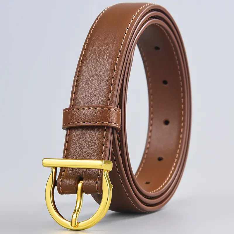 Black Leather Belt with Gold Buckle for Women - Image 6