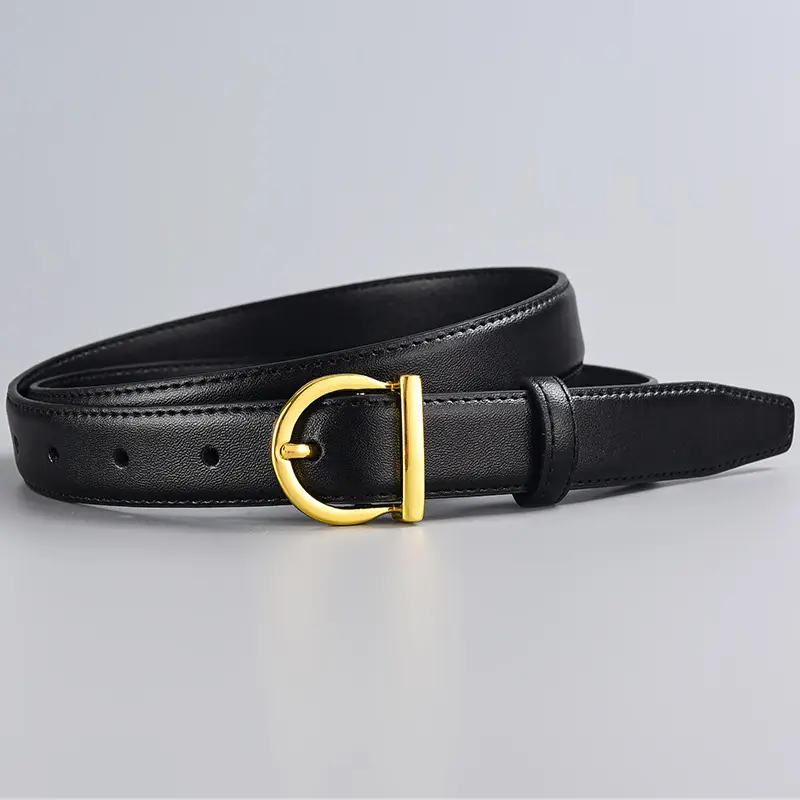 Black Leather Belt with Gold Buckle for Women - Image 7