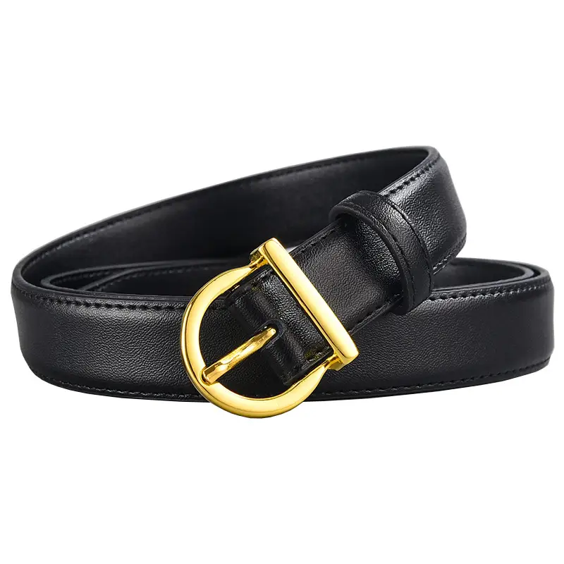 Black Leather Belt with Gold Buckle for Women - Image 9