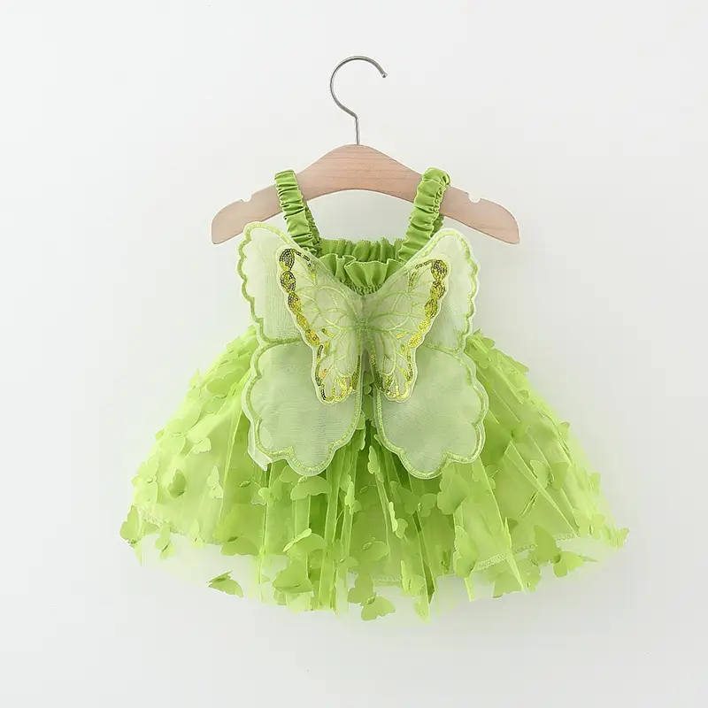 Green Butterfly Baby Dress for Girls 2023 Summer