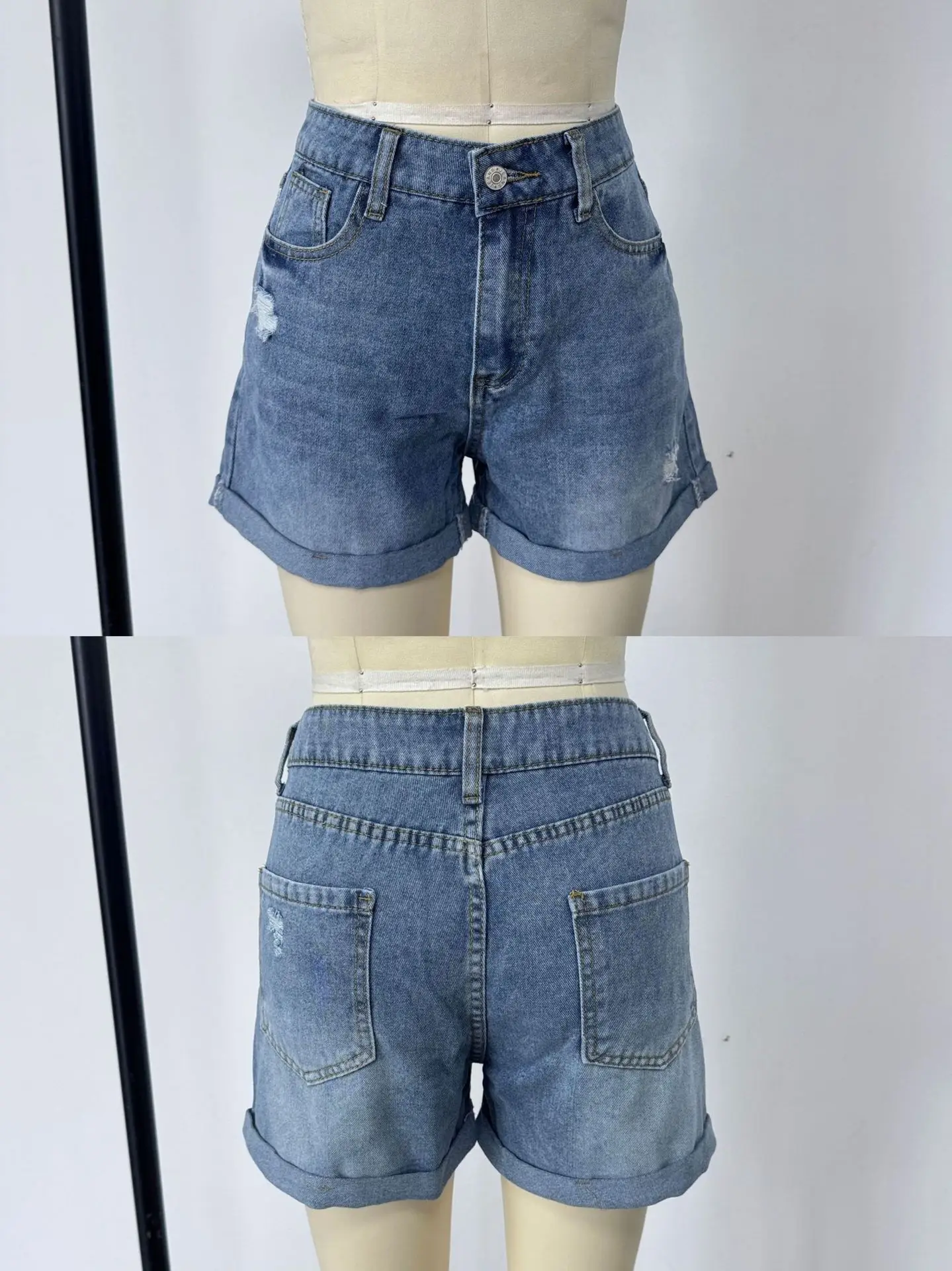 Women Denim Shorts High Waist Tassel Ripped Large — feature 4