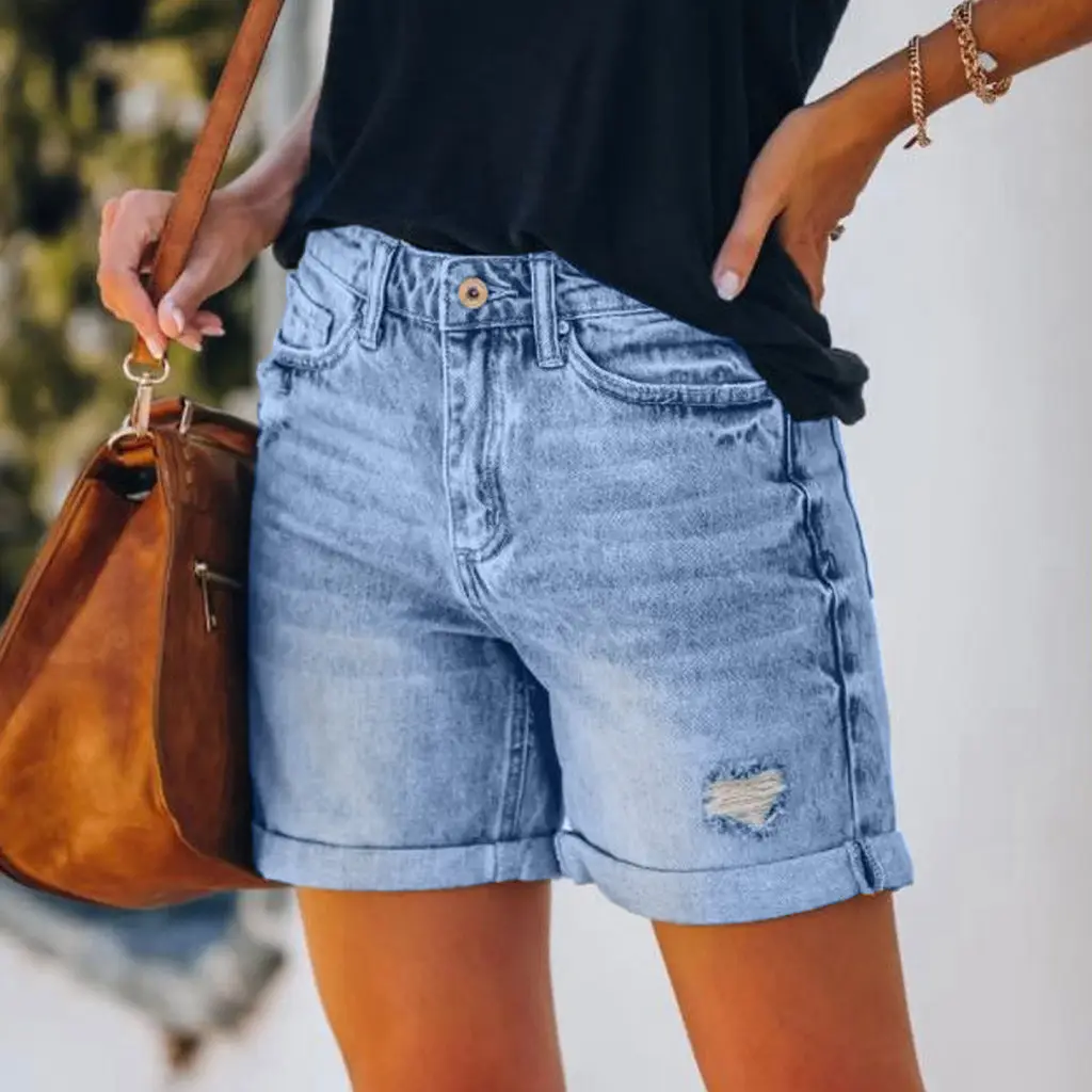 Women Denim Shorts High Waist Tassel Ripped Large — feature 6