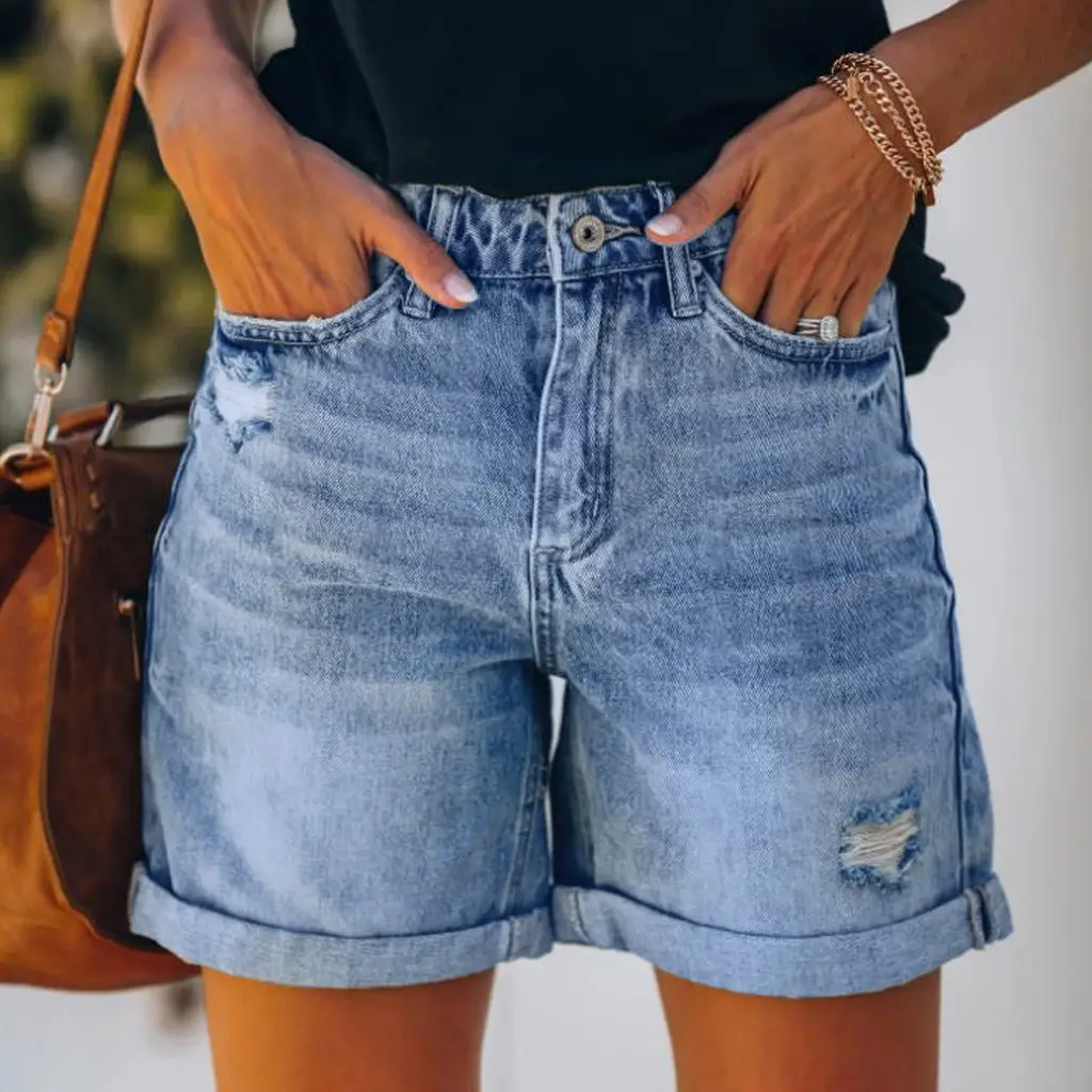 Women Denim Shorts High Waist Tassel Ripped Large — feature 7