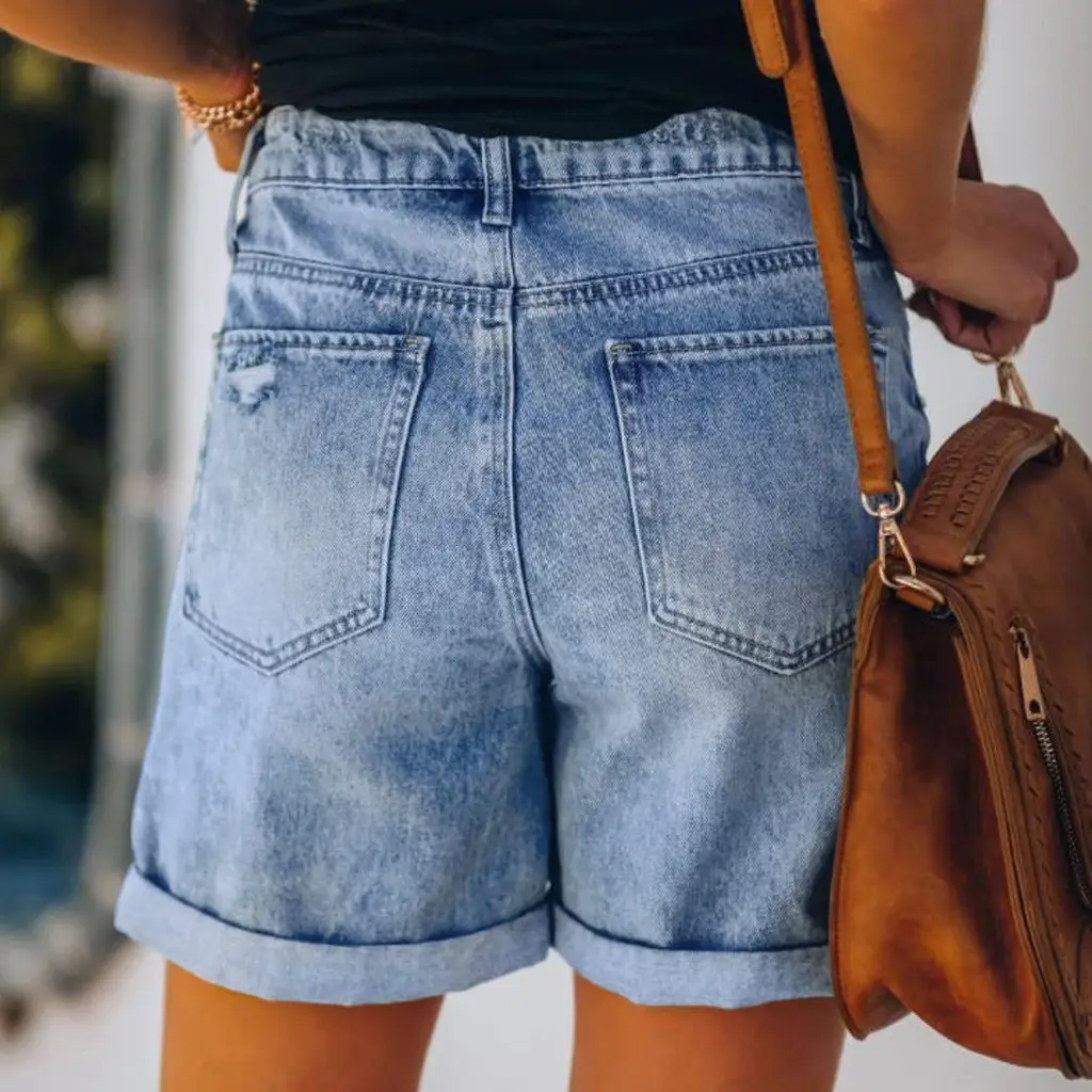 Women Denim Shorts High Waist Tassel Ripped Large — feature 8