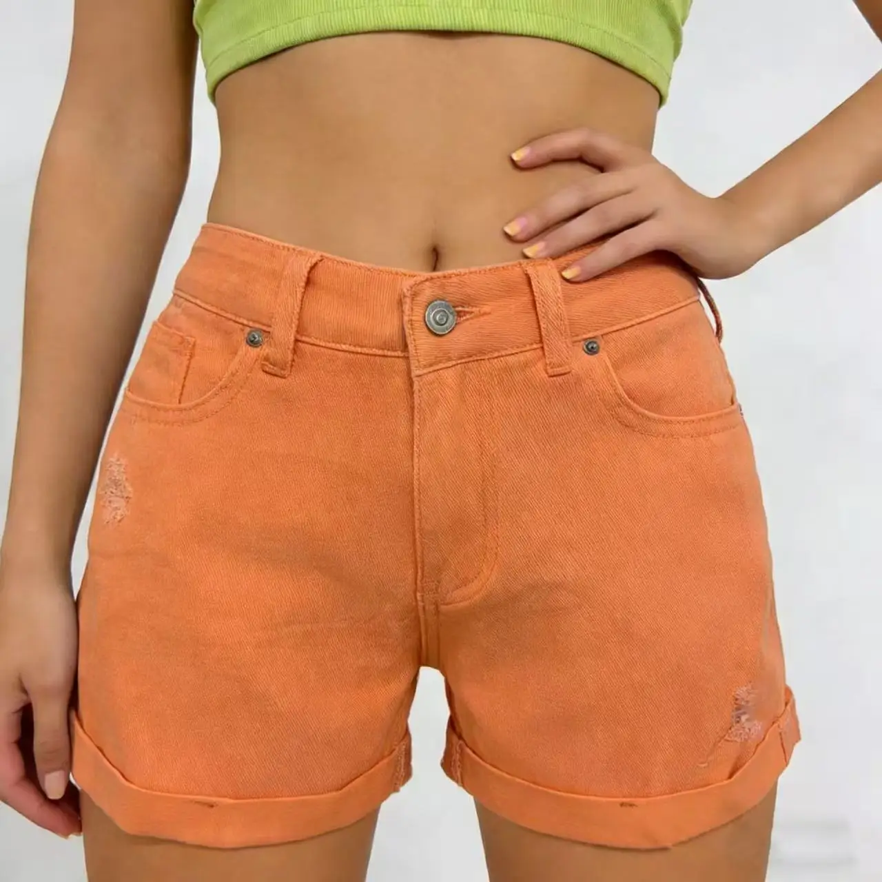 Women Denim Shorts High Waist Tassel Ripped Large