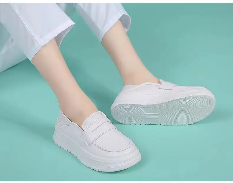 Nurses Shoes Women's 2023 New Soft Bottom Breathable Non-tiring Foot Deodorant Non-slip Flat Height-increasing Shoes Medical White Shoes — feature 10