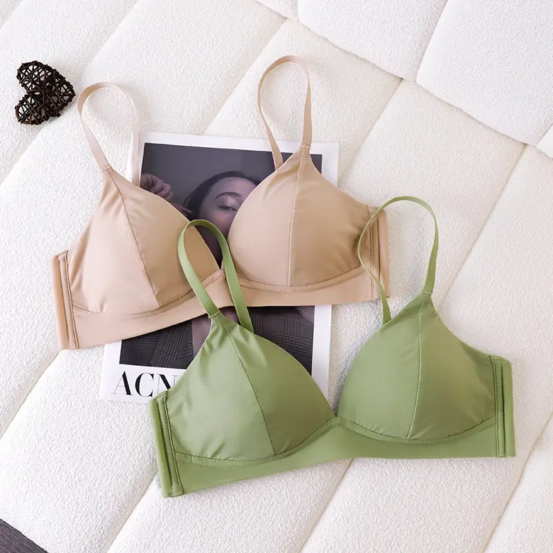 Summer Thin Breathable Ice Silk French Triangle Cup Seamless Bra Without Rims Push-Up Comfortable Student Girl Underwear
