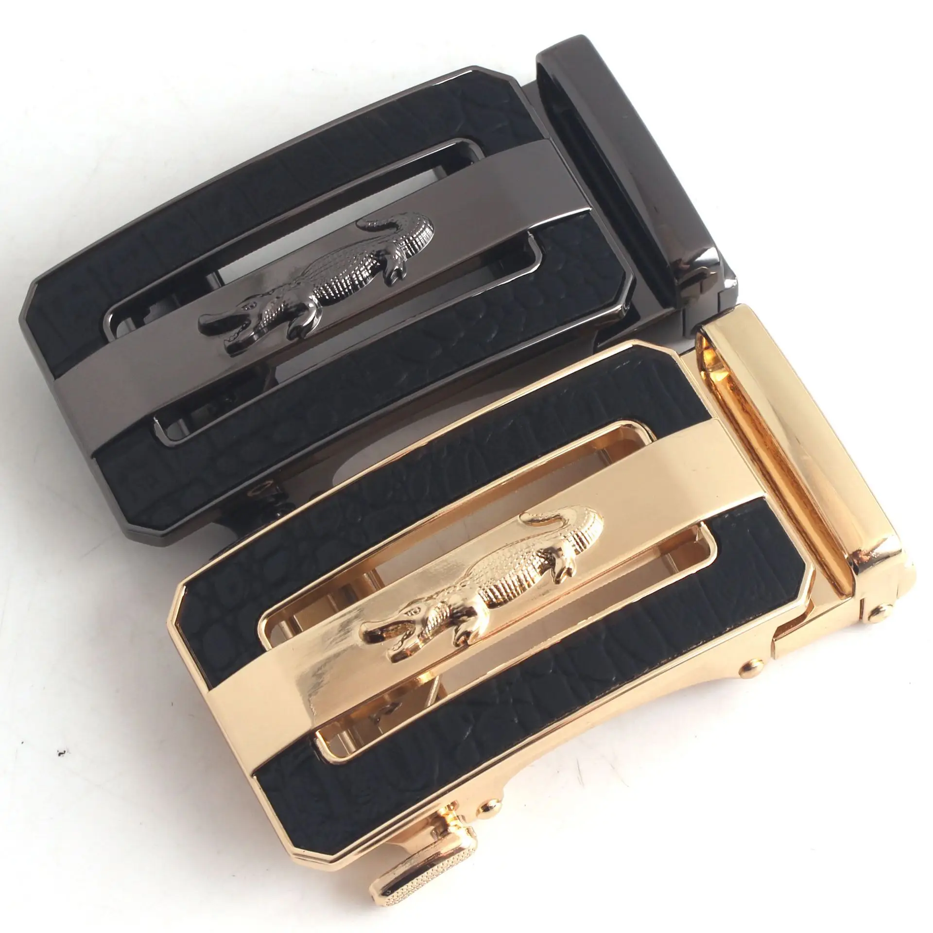 Hongsheng Men's Black Croc Buckle Belt Fastener