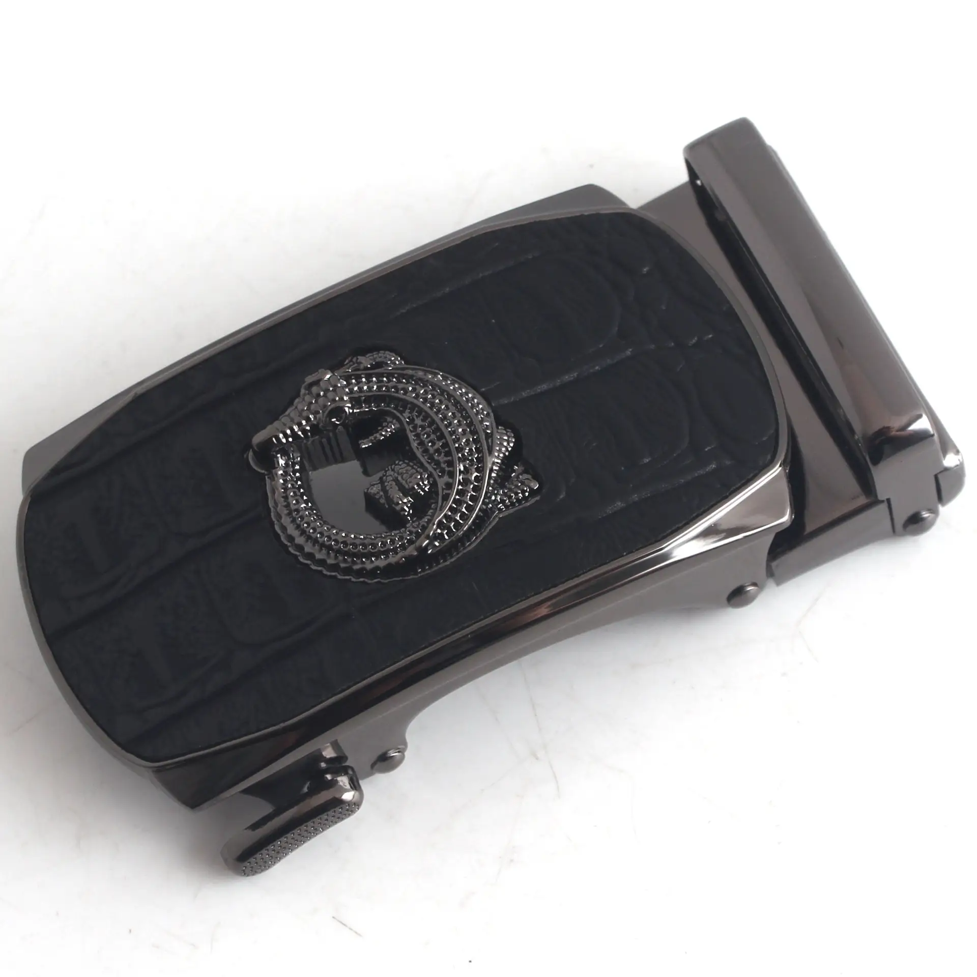 Hongsheng Men's Black Croc Buckle Belt Fastener