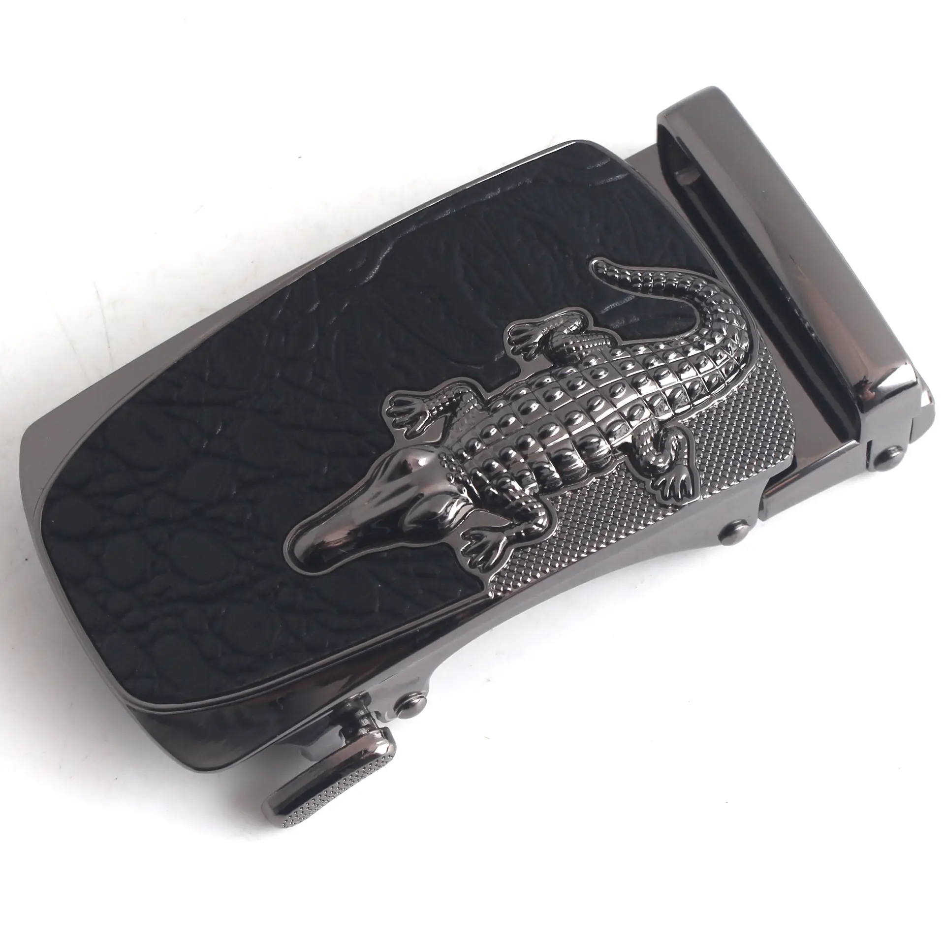 Hongsheng Men's Black Croc Buckle Belt Fastener