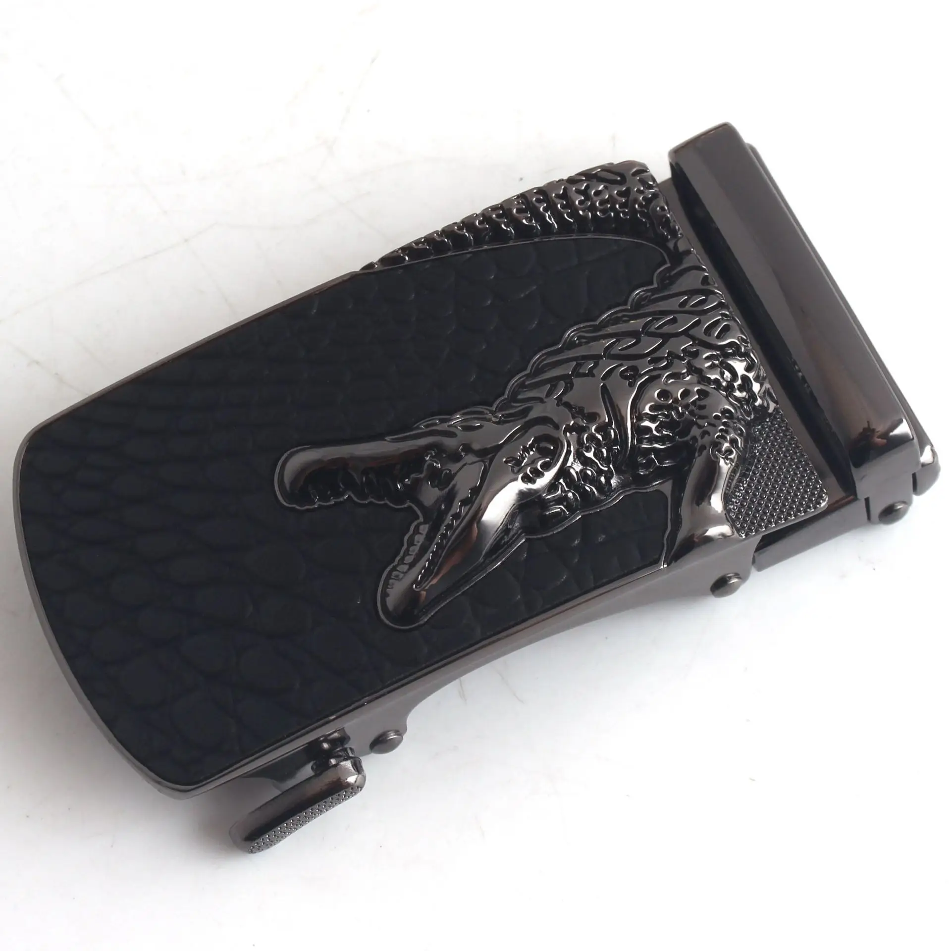 Hongsheng Men's Black Croc Buckle Belt Fastener