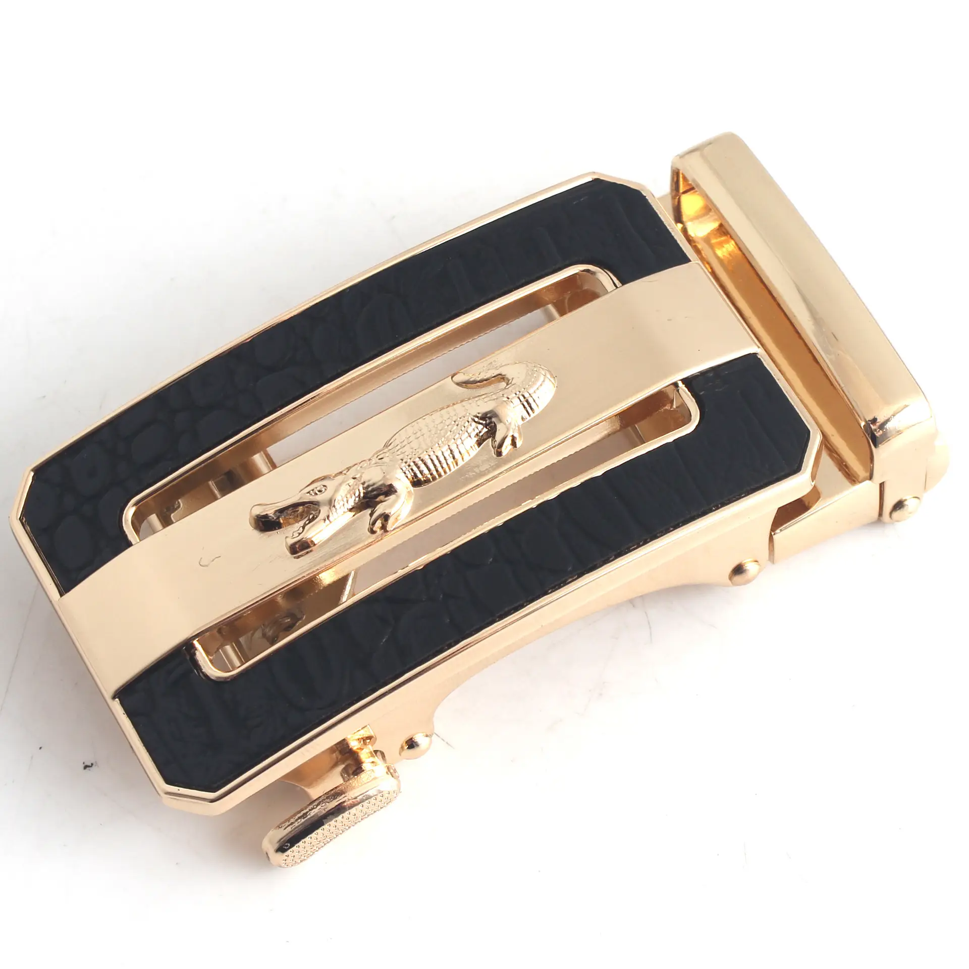 Hongsheng Men's Black Croc Buckle Belt Fastener
