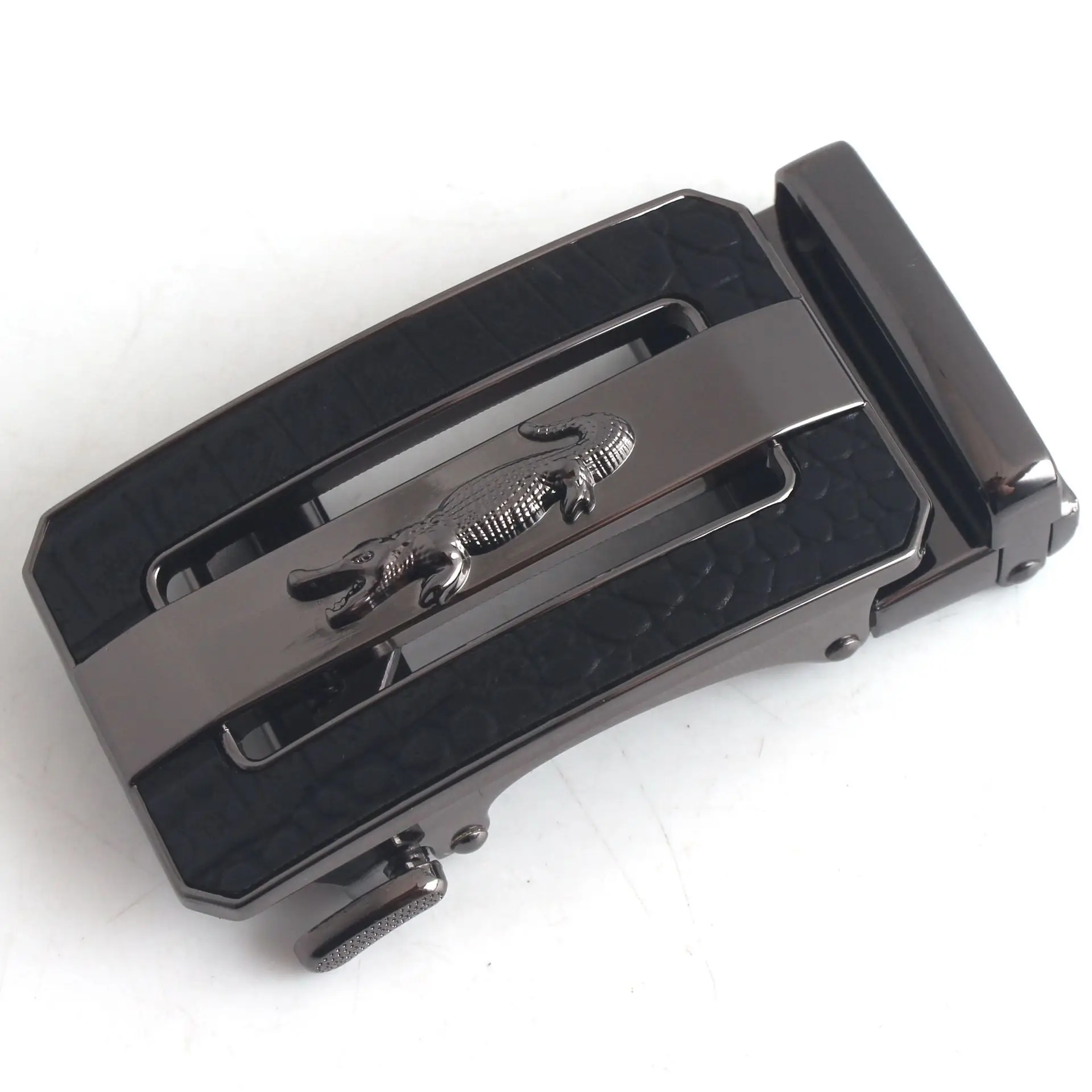 Hongsheng Men's Black Croc Buckle Belt Fastener