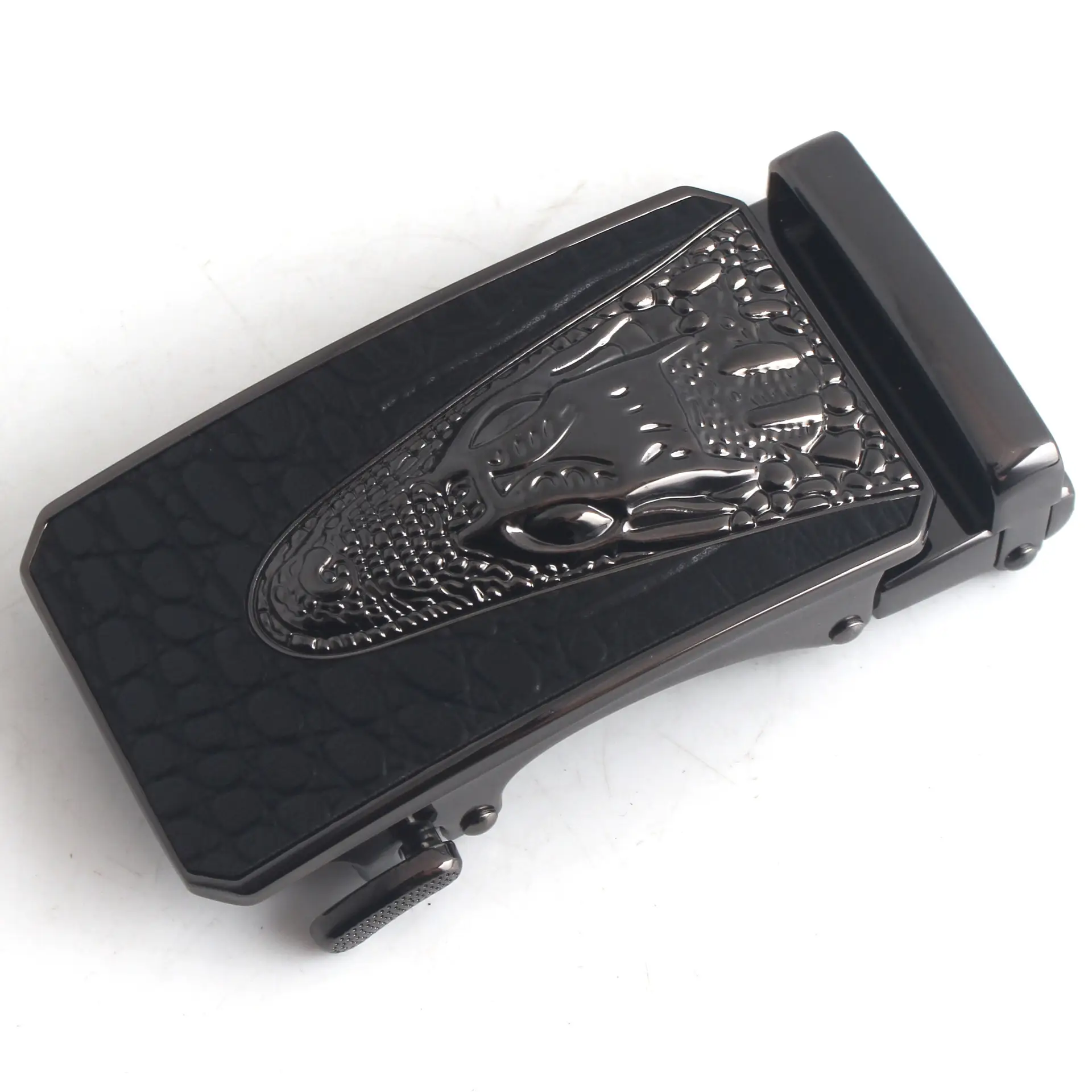 Hongsheng Men's Black Croc Buckle Belt Fastener
