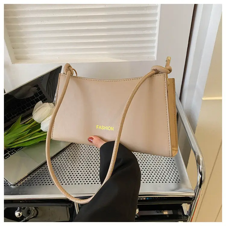 Beige Faux Leather Shoulder Bag for Women - Image 5