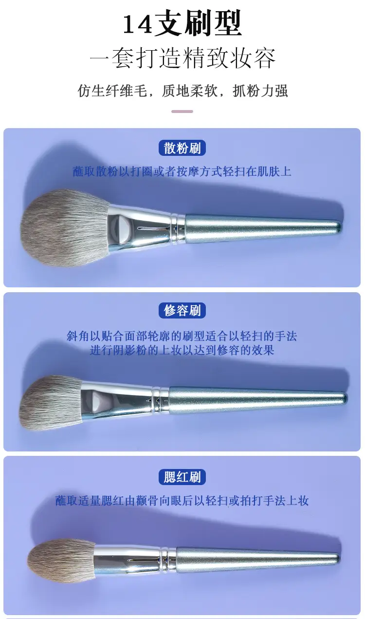 14-Piece Makeup Brush Set for Blending Powder Foundation Eyeshadow — feature 13