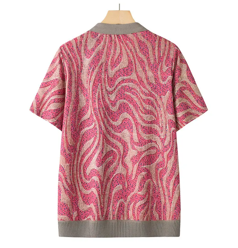 Middle-aged Elderly Summer T-shirt Knitted Green Leaf Pattern Black Pants — feature 14