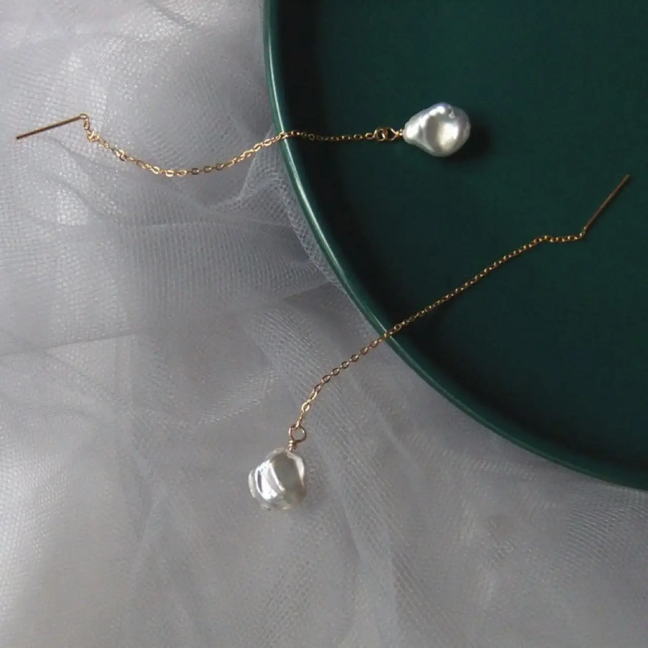 Natural Baroque Pearl Ear Earrings 14k Gold - Image 2