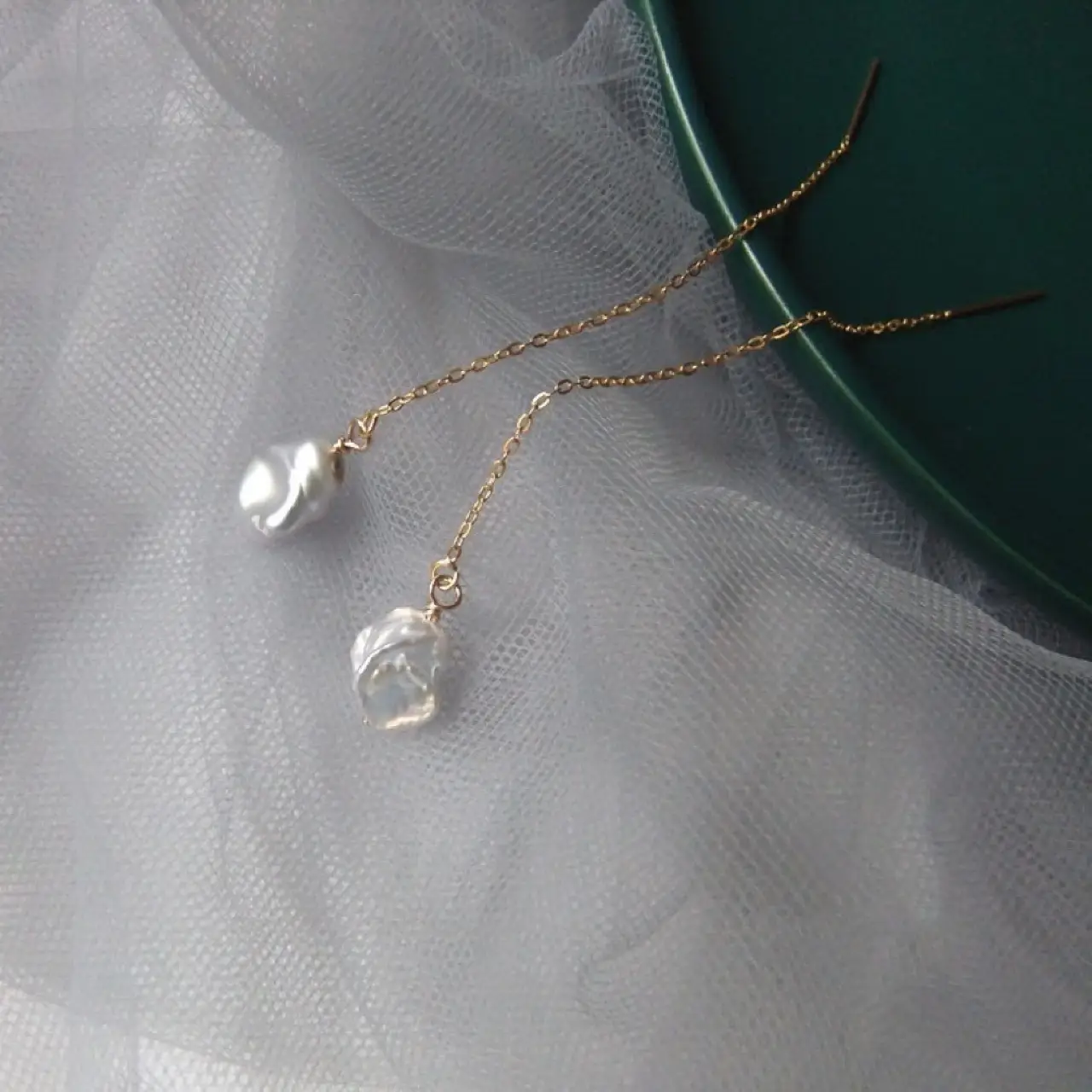 Natural Baroque Pearl Ear Earrings 14k Gold - Image 3