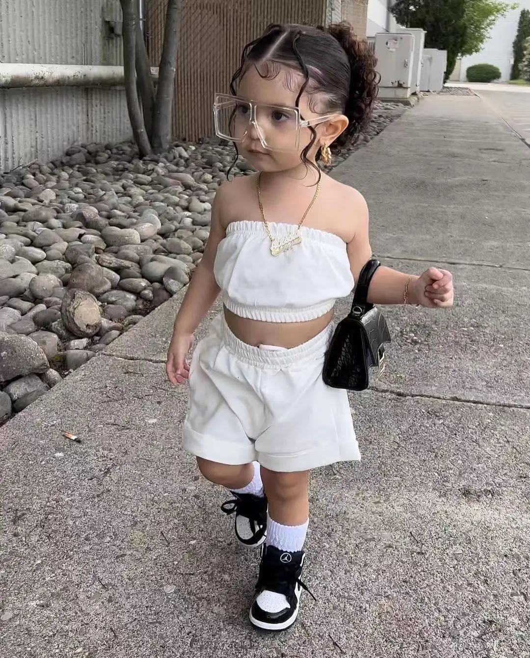 Girls White Crop Top Shorts Set Summer 2023