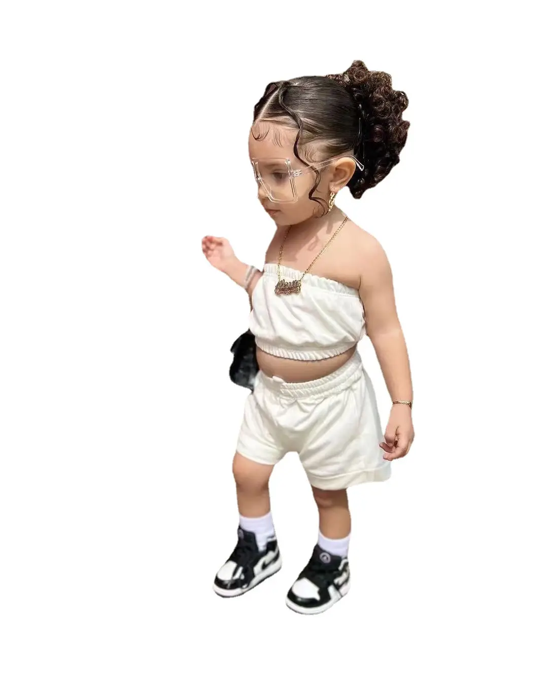 Girls White Crop Top Shorts Set Summer 2023
