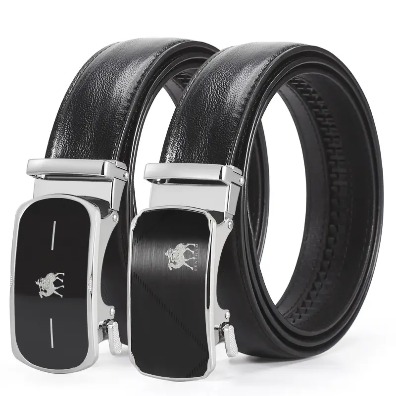 Men's Black Leather Belt with Silver Buckle