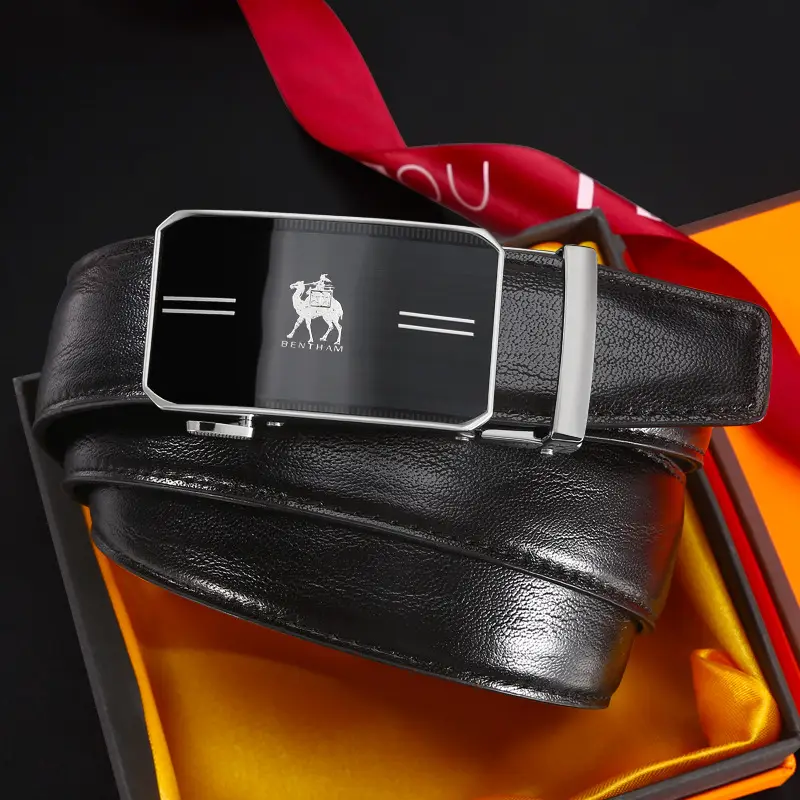 Men's Black Leather Belt with Silver Buckle