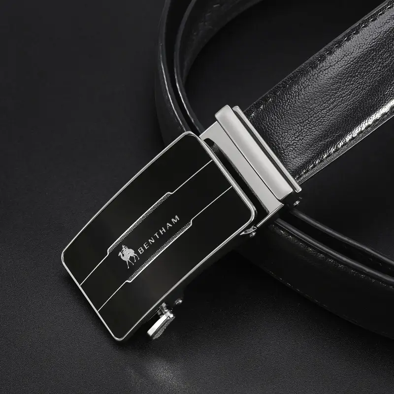 Men's Black Leather Belt with Silver Buckle