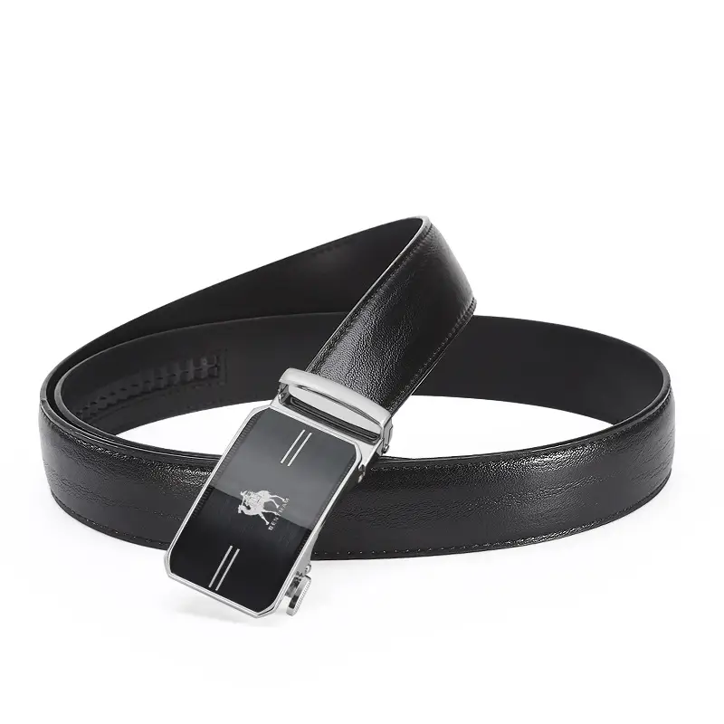 Men's Black Leather Belt with Silver Buckle