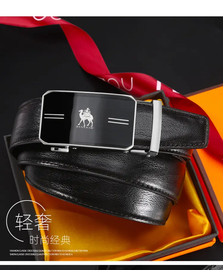 Men's Black Leather Belt with Silver Buckle — feature 1