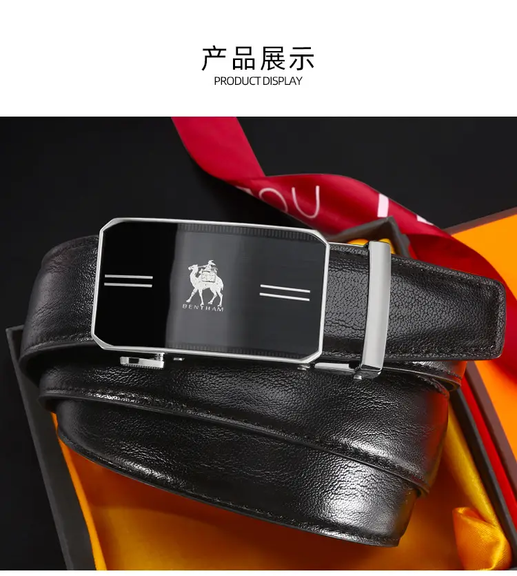 Men's Black Leather Belt with Silver Buckle — feature 4