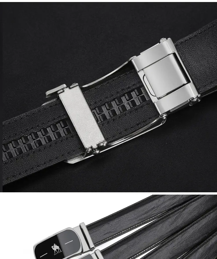 Men's Black Leather Belt with Silver Buckle — feature 5